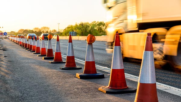 roadworks - cones - lorry