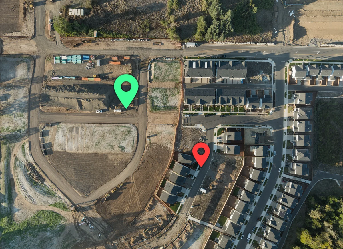 Incorrect and correct geocode at construction site