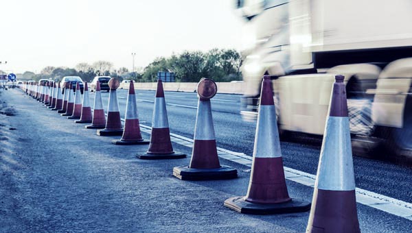 roadworks and cones blue