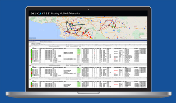 route optimisation software on laptop - Descartes UK routing & scheduling software screen